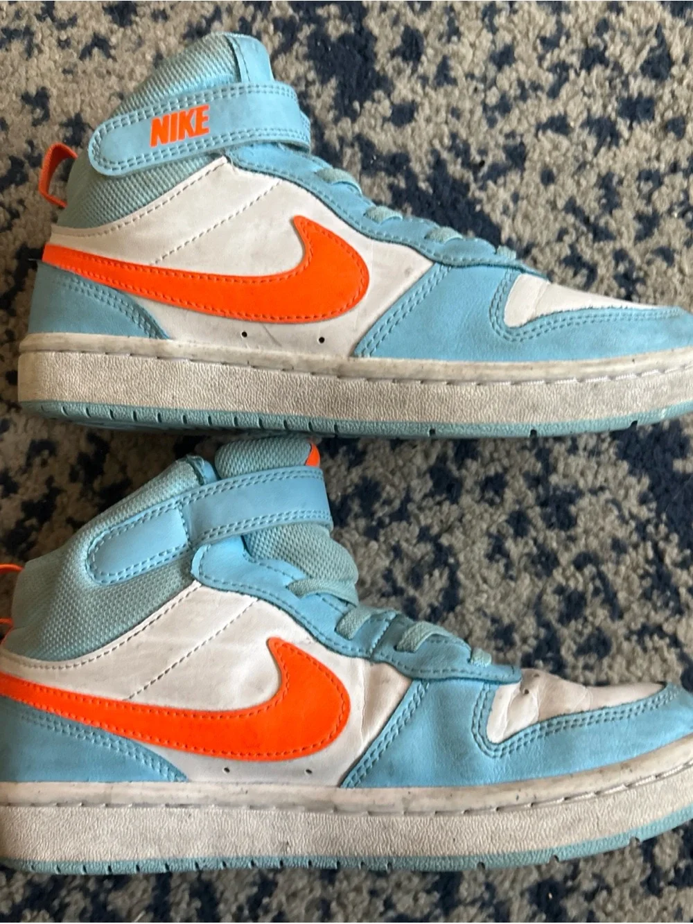 Nike Kids' High-Top Sneakers in Light Blue & Orange Size 3Y Youth